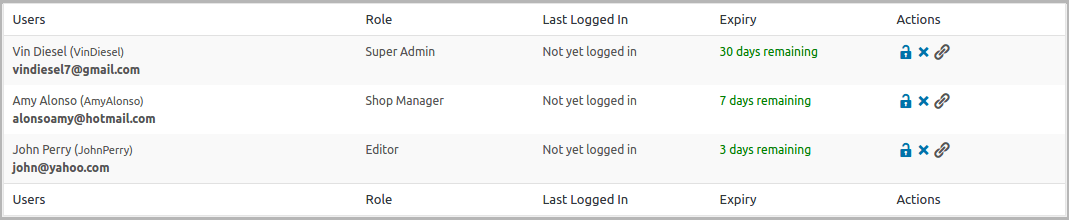 Manage temporary users WordPress