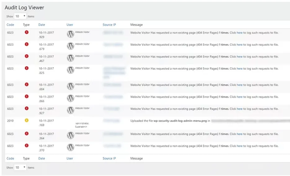 WP activity Log viewer