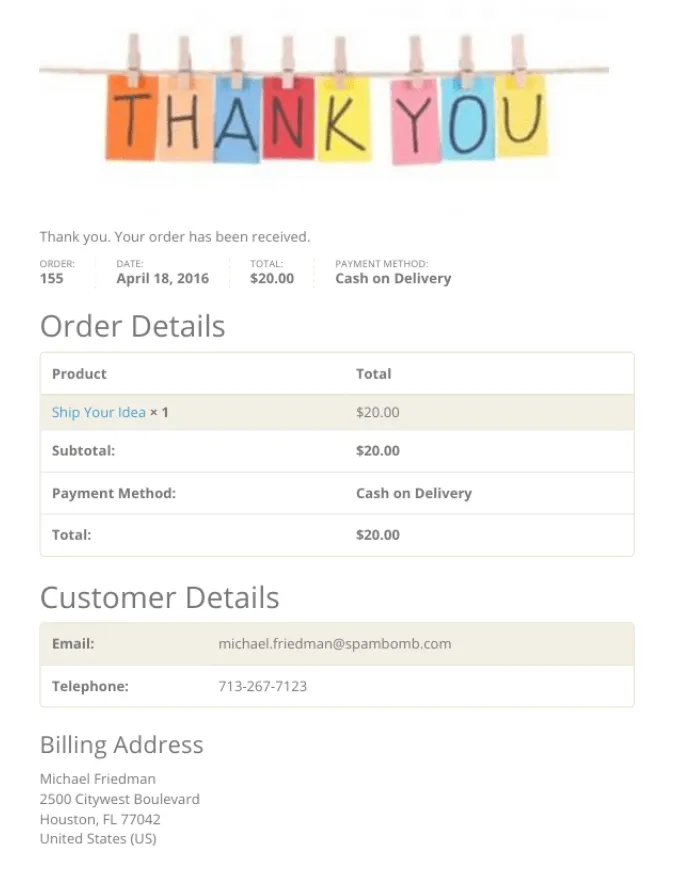 redirect customers to a Custom Thank You Page