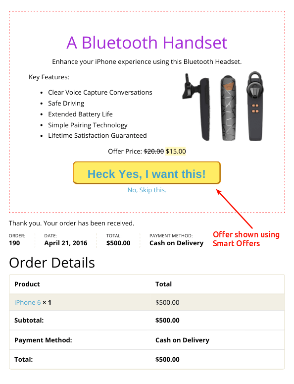 Show upsells using Smart Offers on Custom Thank You Page