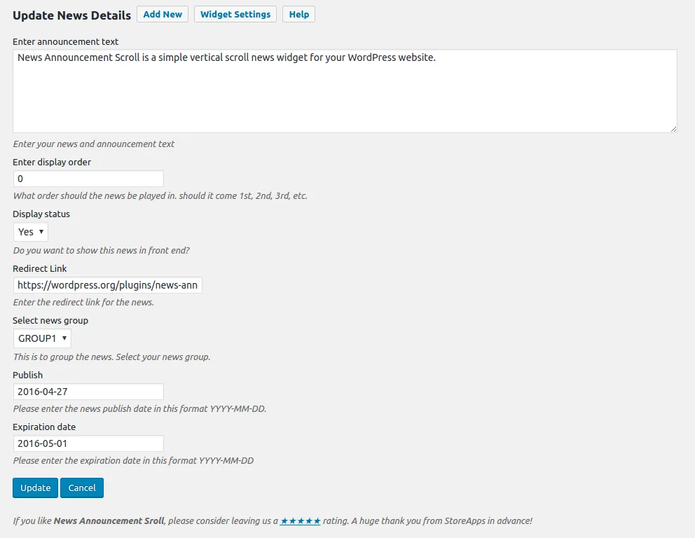 create/edit news & customize