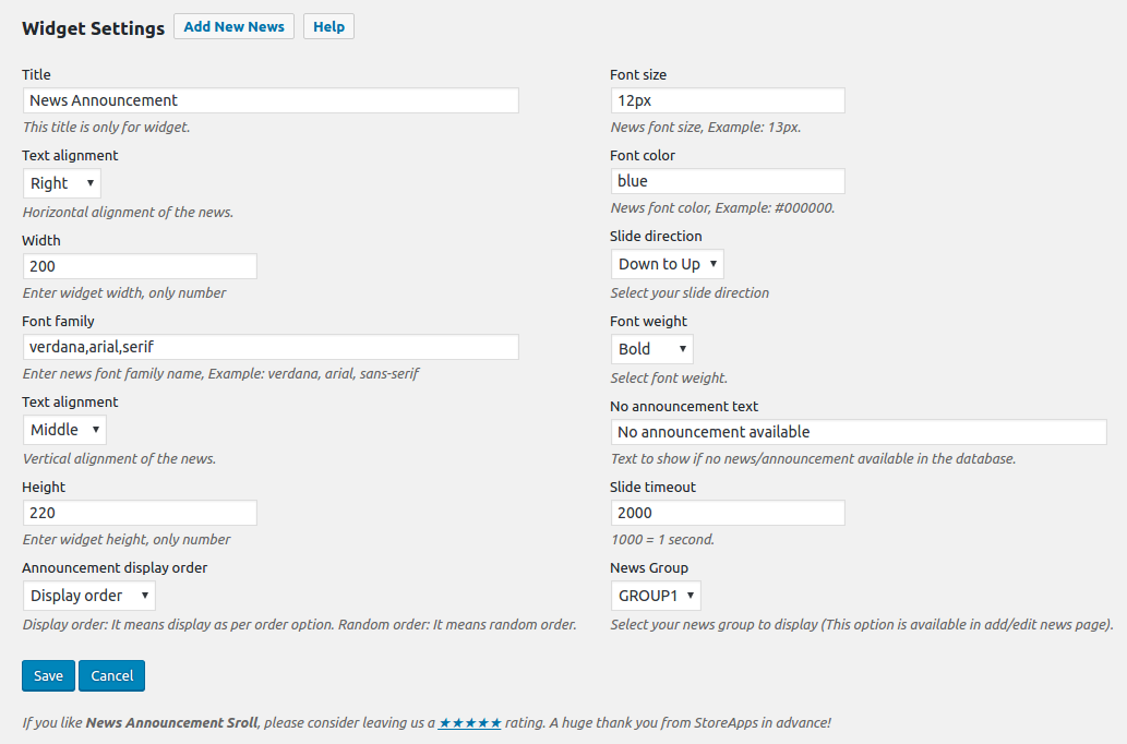 create/edit news & customize