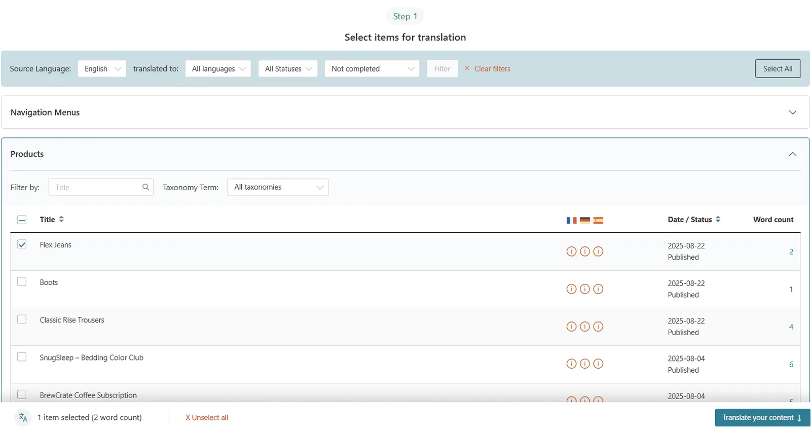 smart manager create translations using wpml step 1