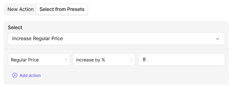 smart manager prefilled actions from preset