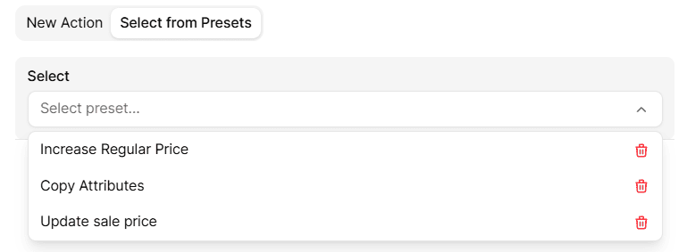 smart manager select from presets dropdown