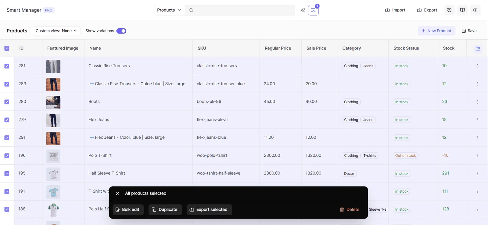 smart manager bulk edit increase prices