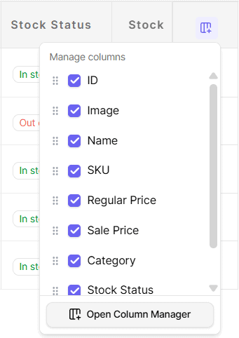 smart manager floating column manager panel