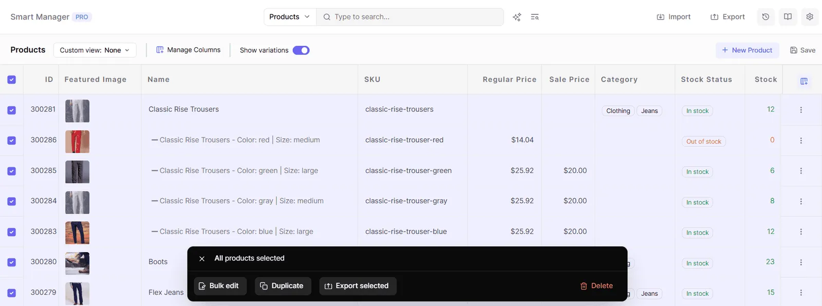 select records for bulk edit