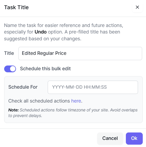 smart manager task title modal with schedule bulk edit option