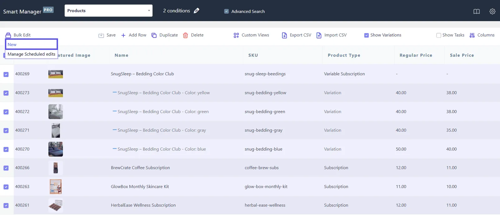 smart manager woocommerce subscription products