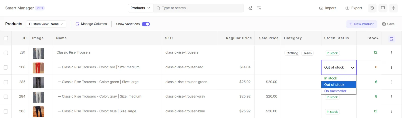 smart manager inline editing