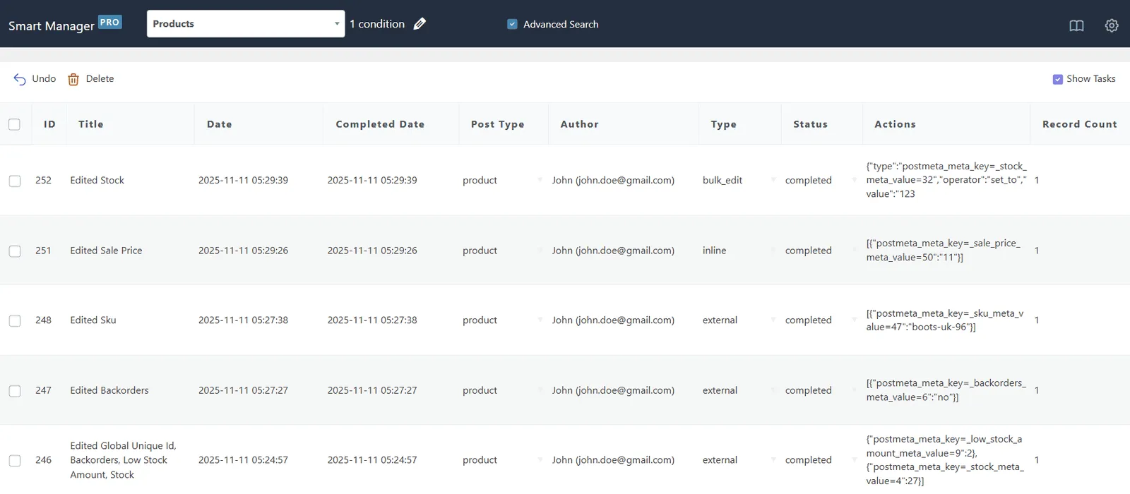 smart manager products task dashboard