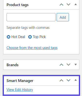 smart manager view edit history link in product page