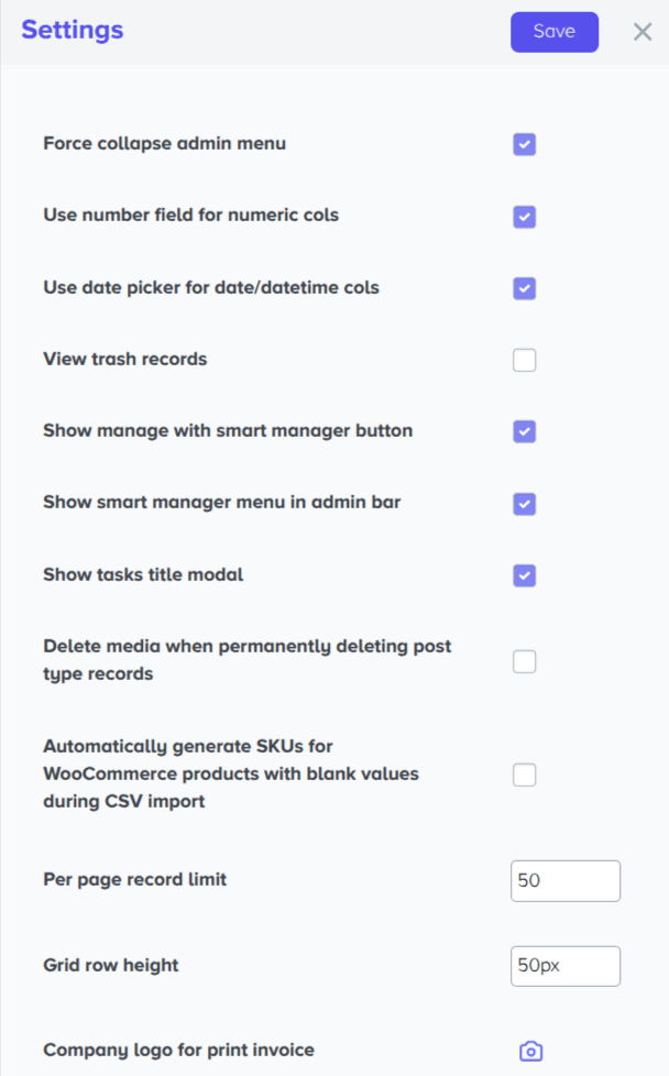 Smart Manager General Settings