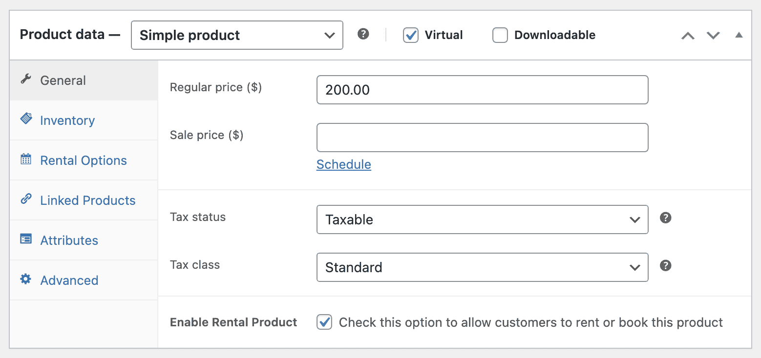 Smart Rentals enable rental option in products
