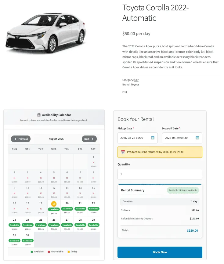 Smart Rentals availability calendar