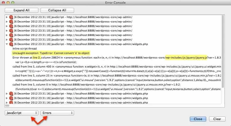 opera console error