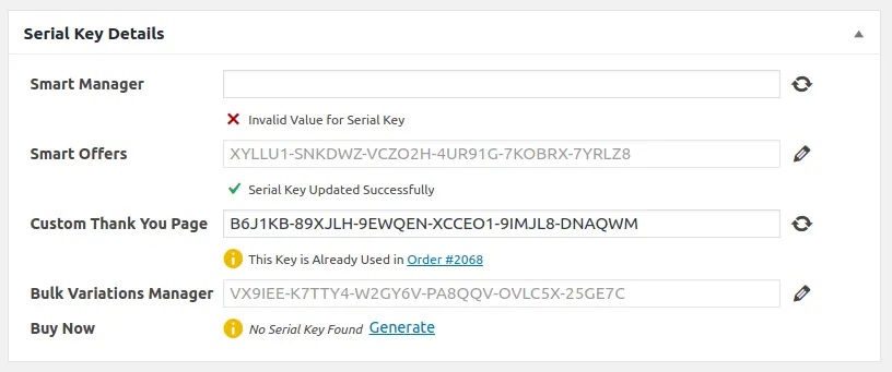How to Generate/Edit Serial Key in Existing Order