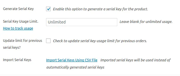 Serial Key Settings for Simple Products