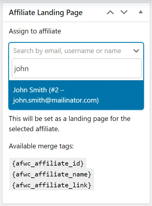 assign landing page to affiliate