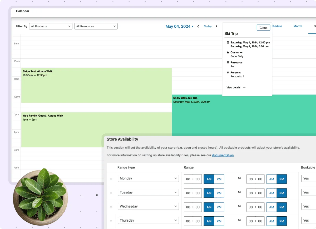 manage bookings slots via calendar