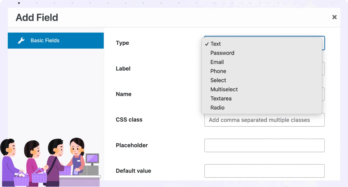 cashier add custom fields