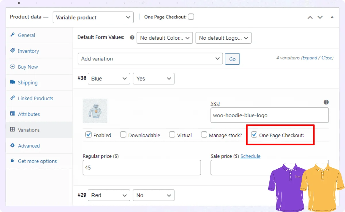 one page checkout for pre selected products