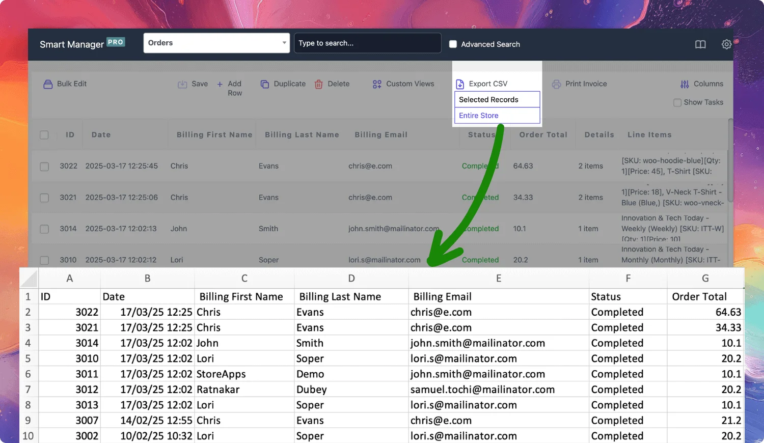 Smart Manager export orders for WooCommerce plugin