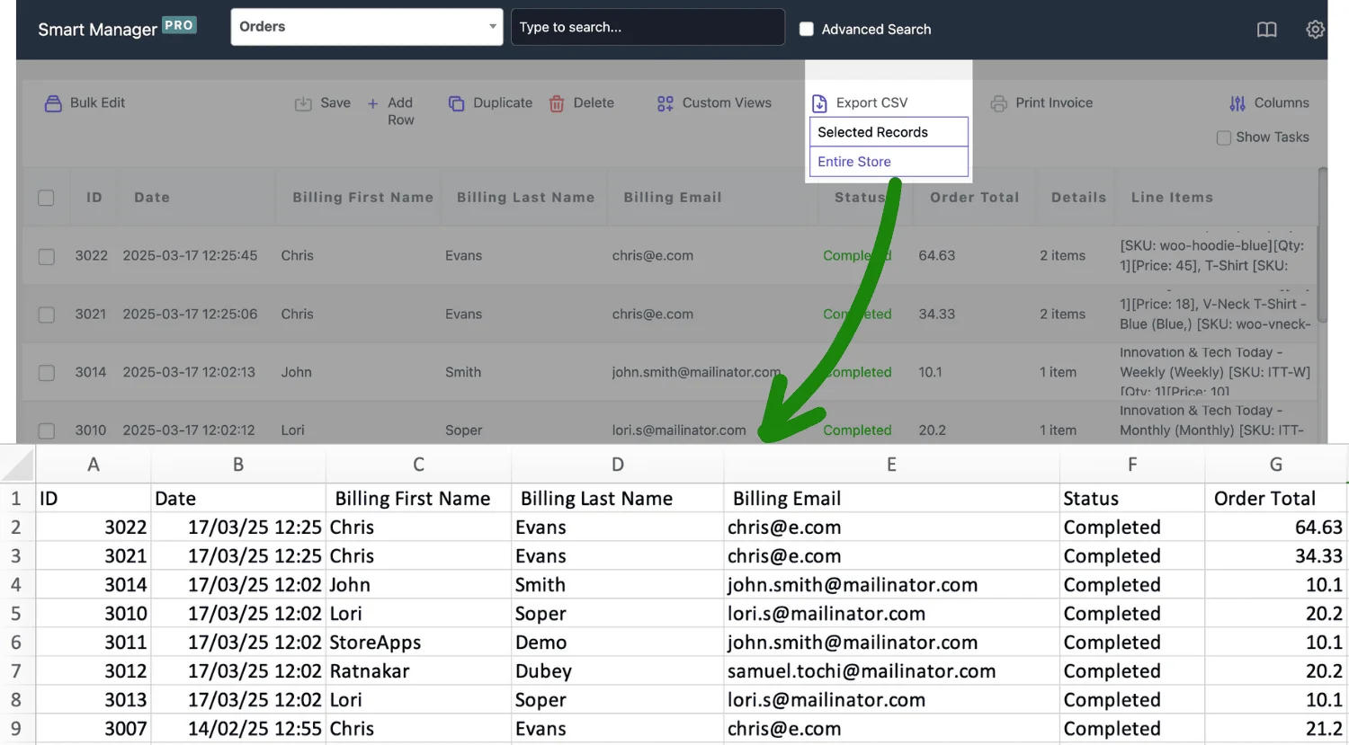 export woocommerce orders