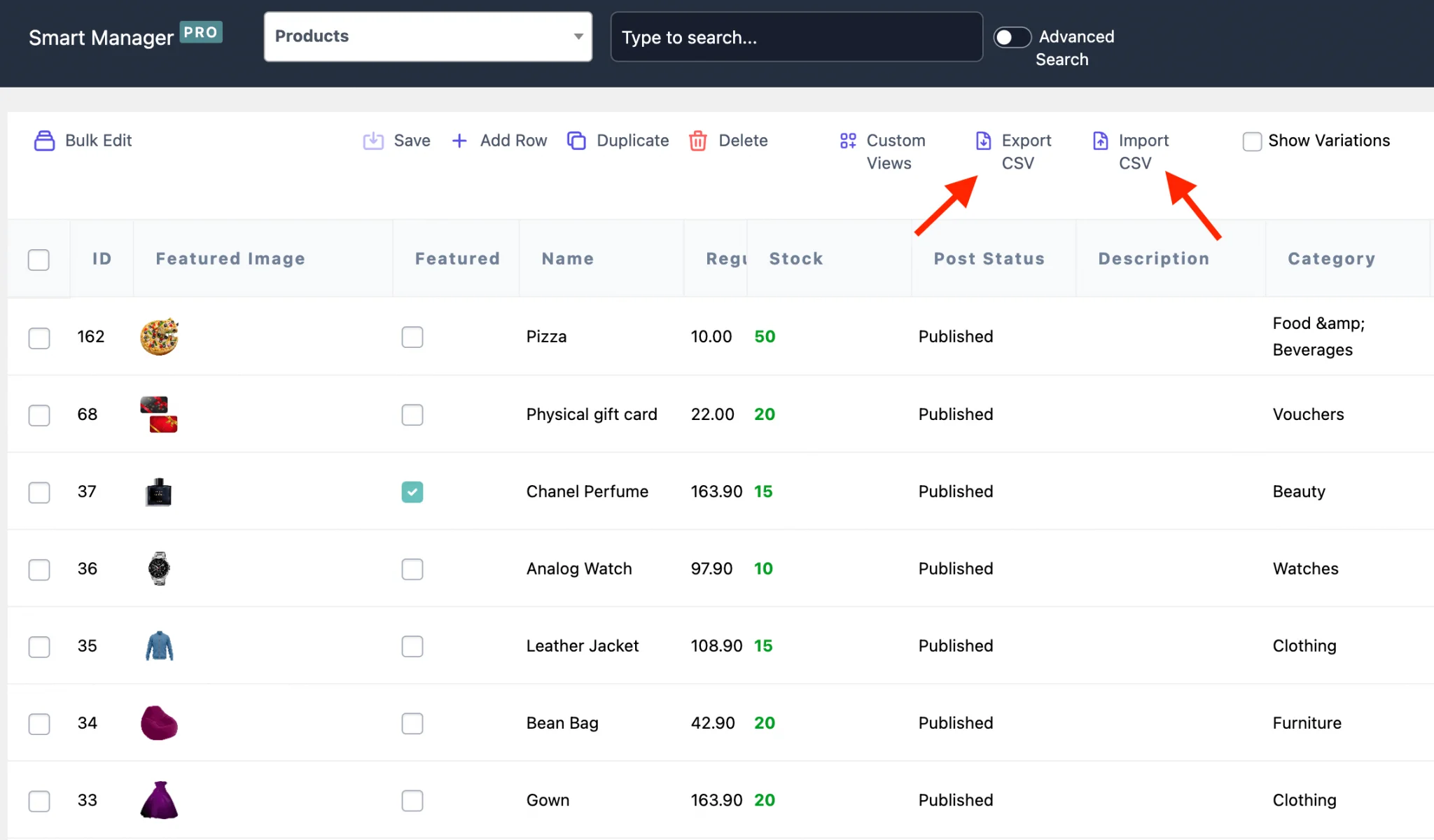 export products for woocommerce dashboard