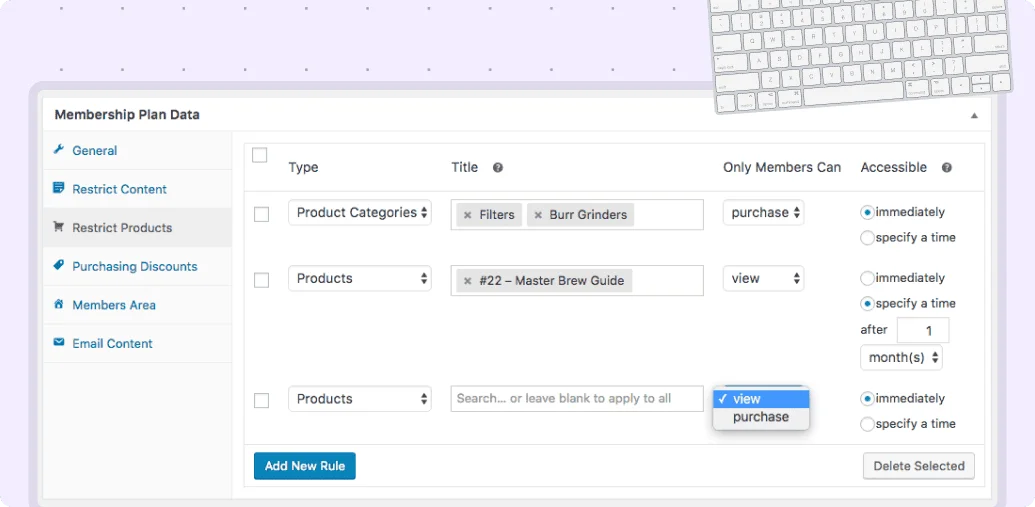 memberships for woocommerce product restriction rules