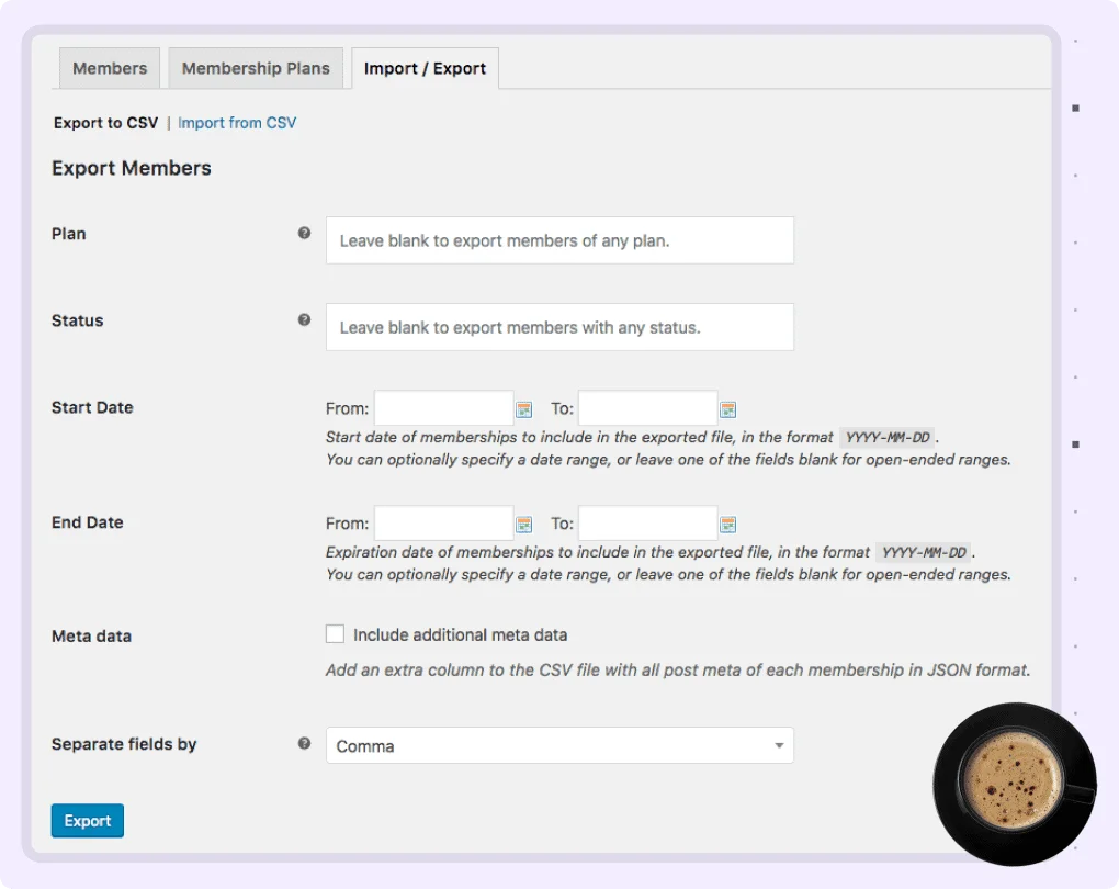woocommerce memberships import export settings
