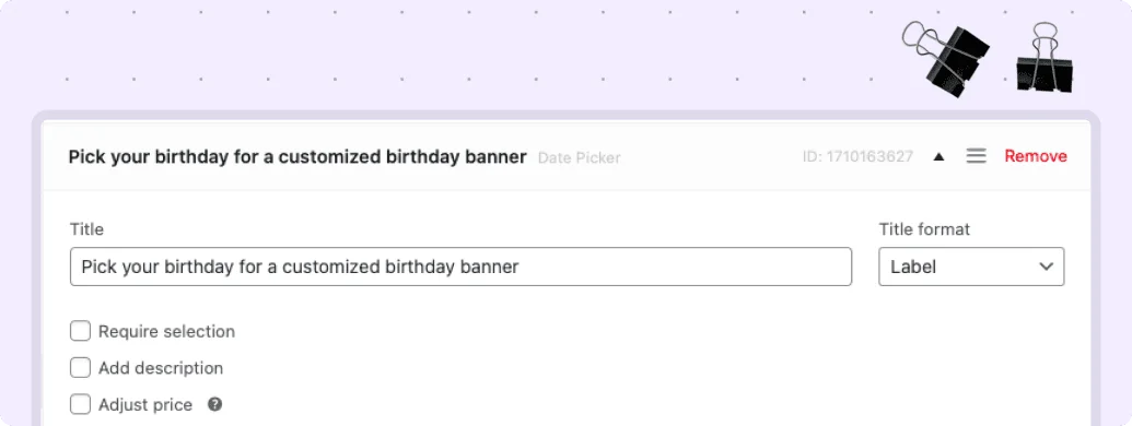 product addons custom fields