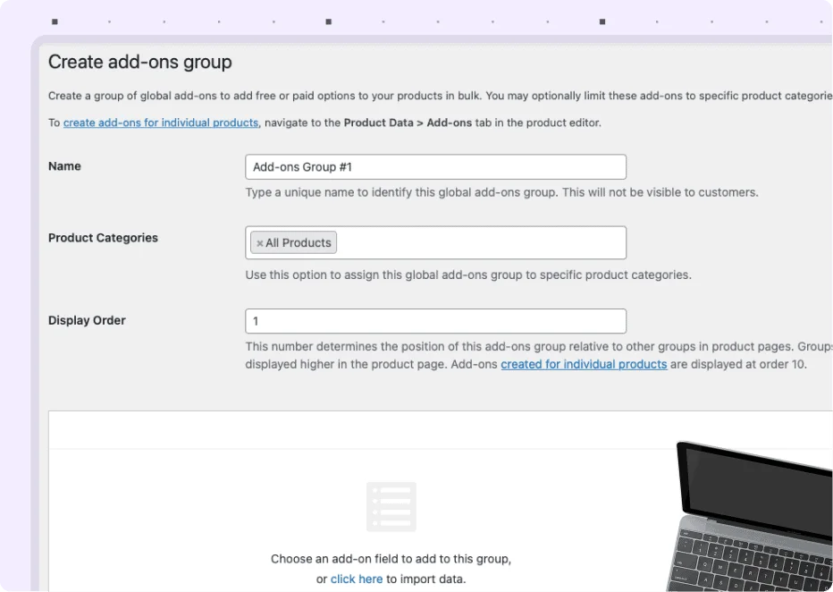 product addons global groups