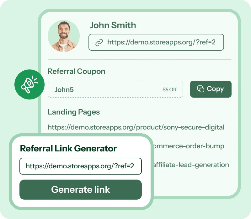 affiliate for woocommerce referral link coupon landing pages in profile