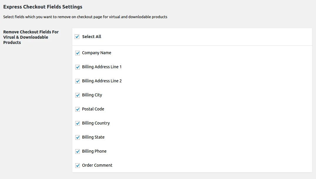 woocommerce enable / disable billing fields virtual and downloadable products