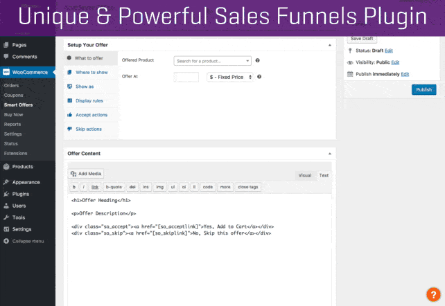 Create upsell downsell offers in WooCommerce with Smart Offers plugin