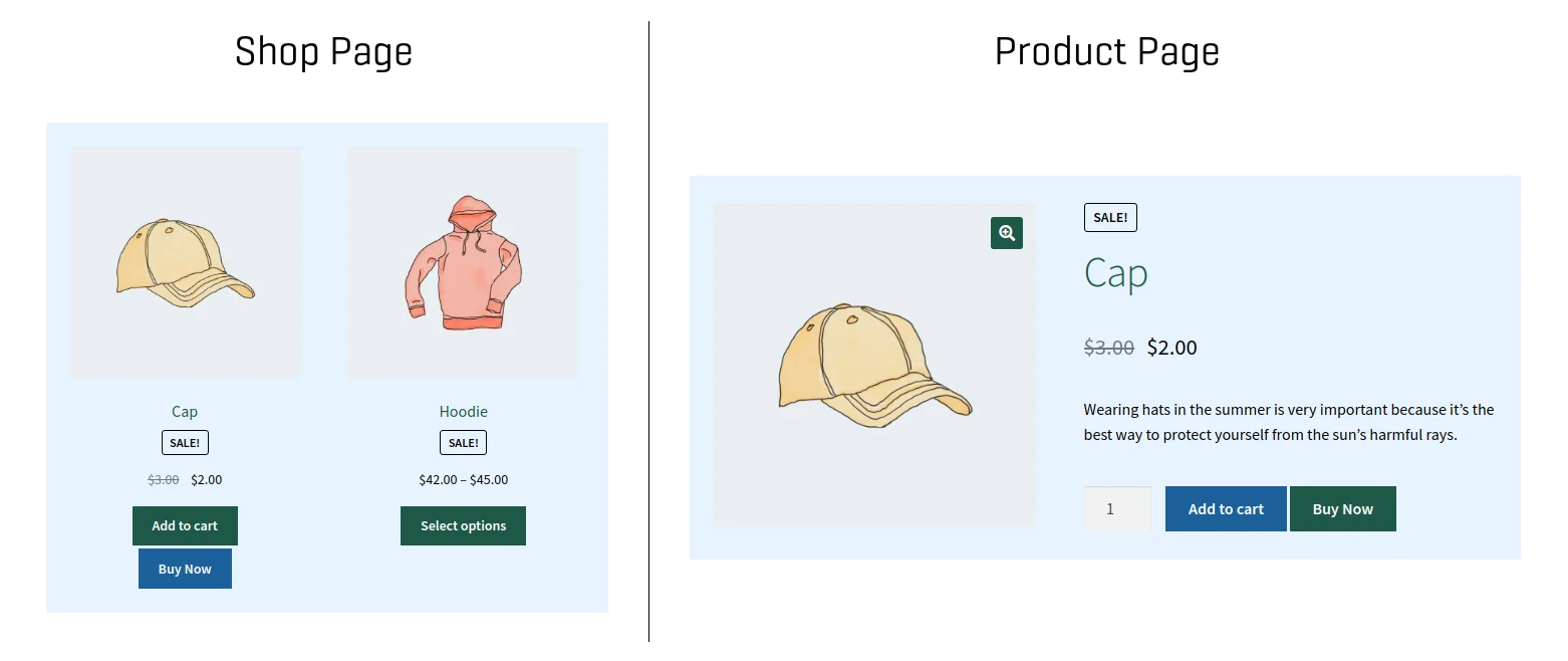 show add to cart and buy now links together