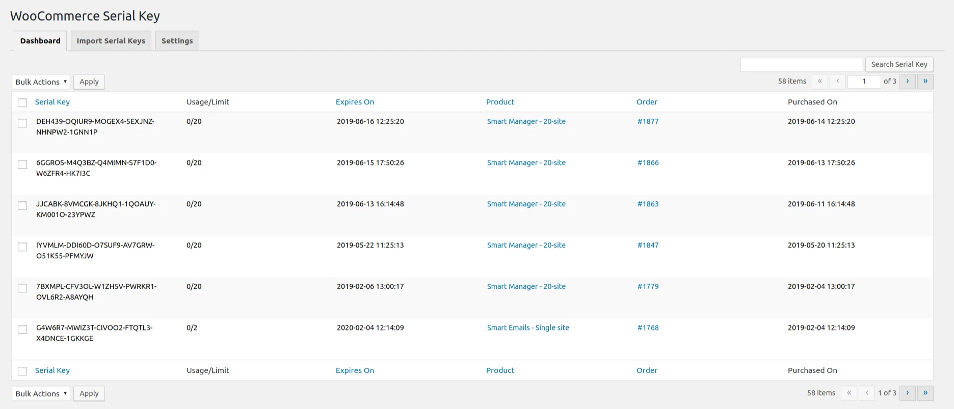 dedicated dashboard to manage licenses and serial keys plugin for WooCommerce