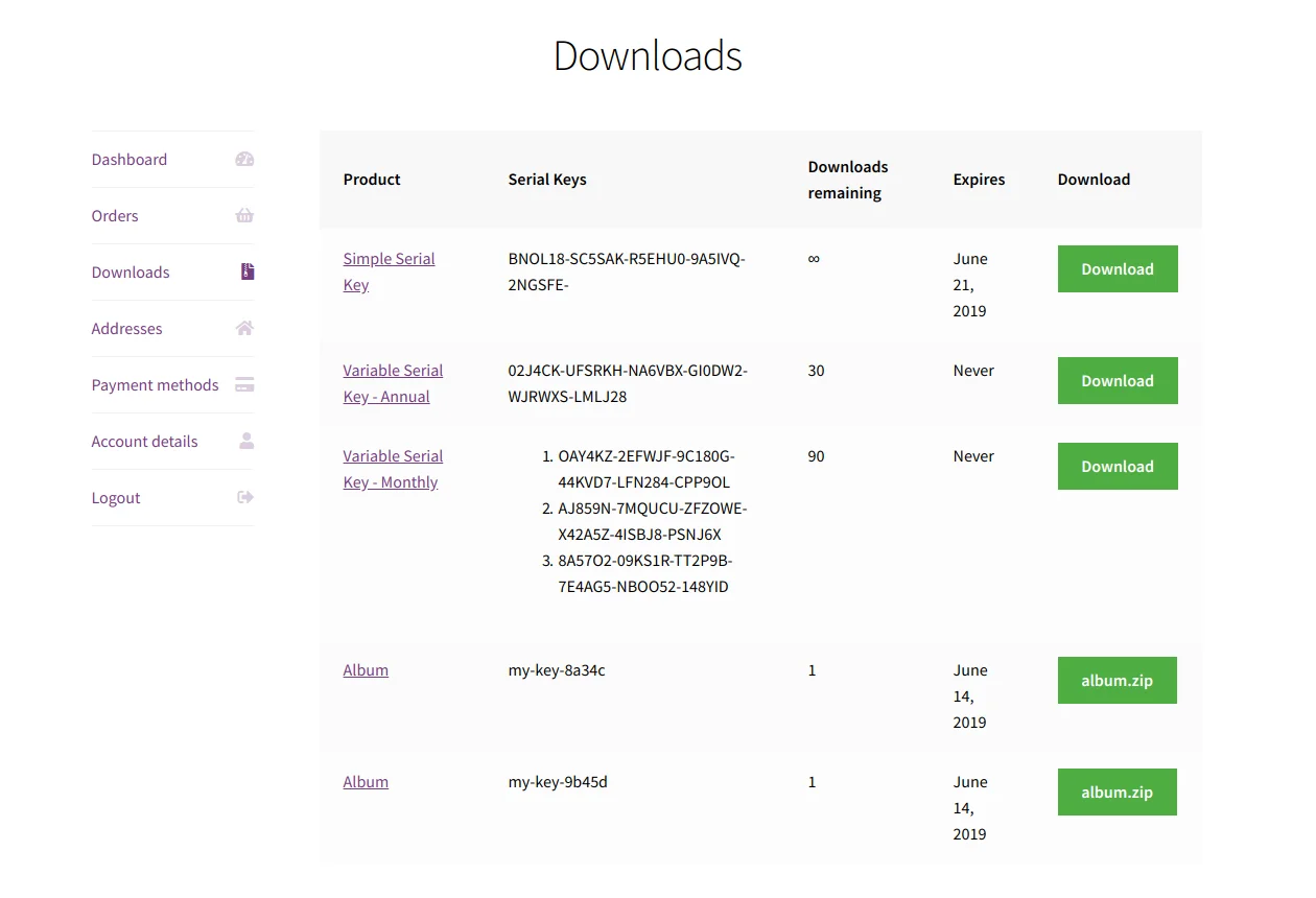deliver license keys in my account and order email to customers using StoreApps' WooCommerce Serial Key plugin