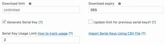 set serial key usage limit expiry date with WooCommerce product setup