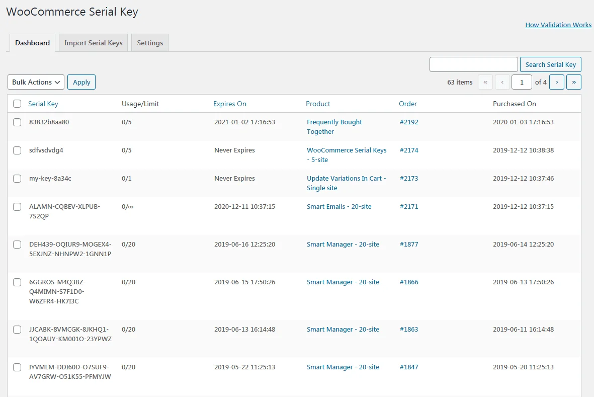 serial keys generated using StoreApps WooCommerce license manager plugin		              manager plugin