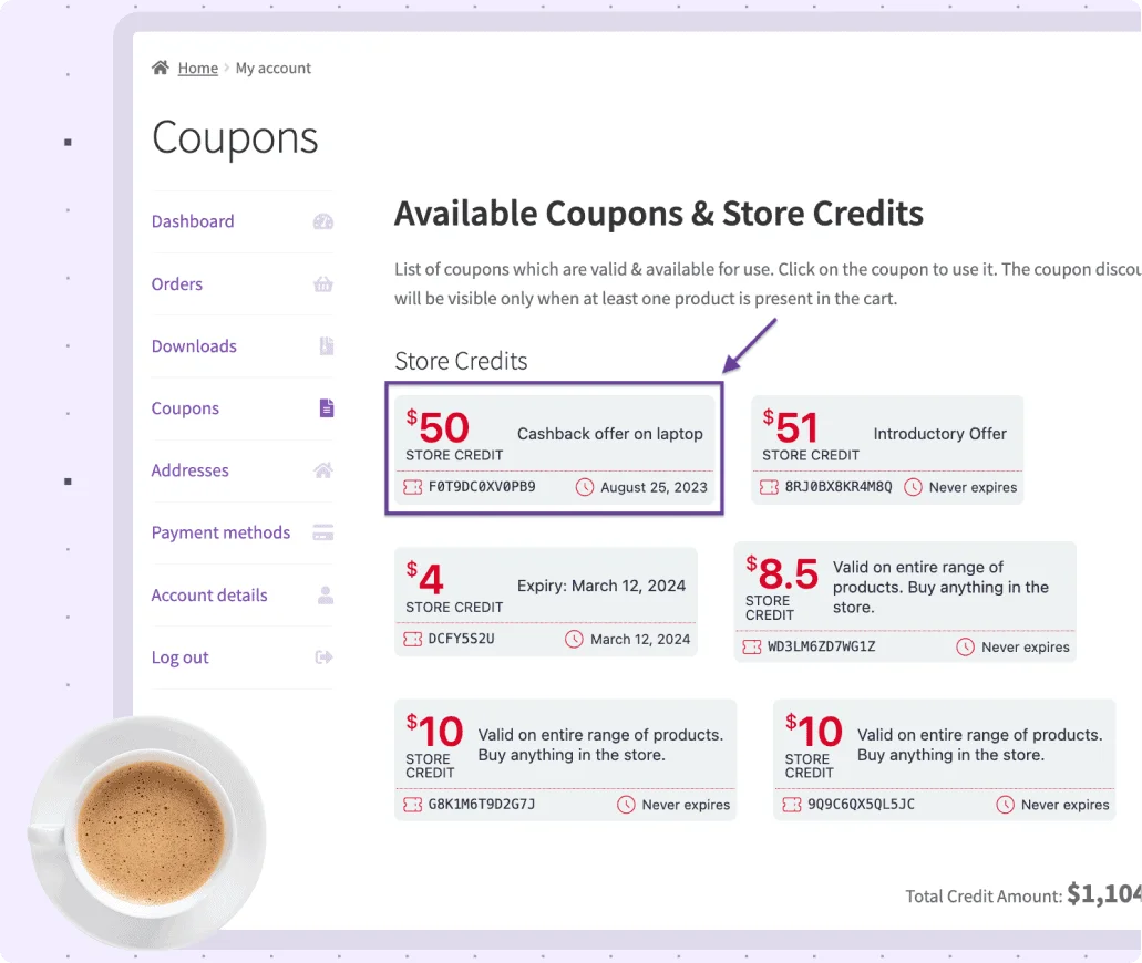 store credit in My Account
