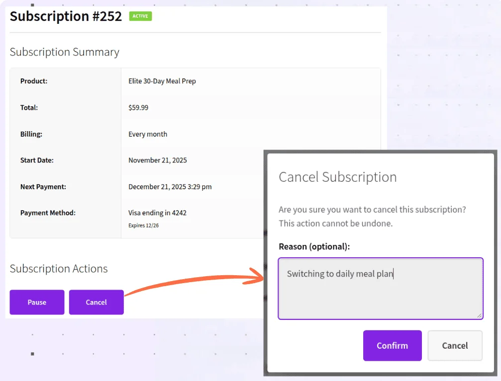 view subscription cancellation reason