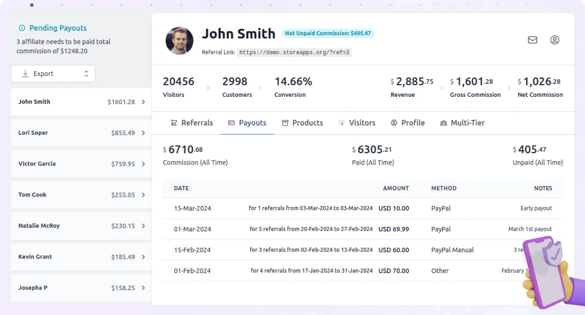 affiliate payout dashboard