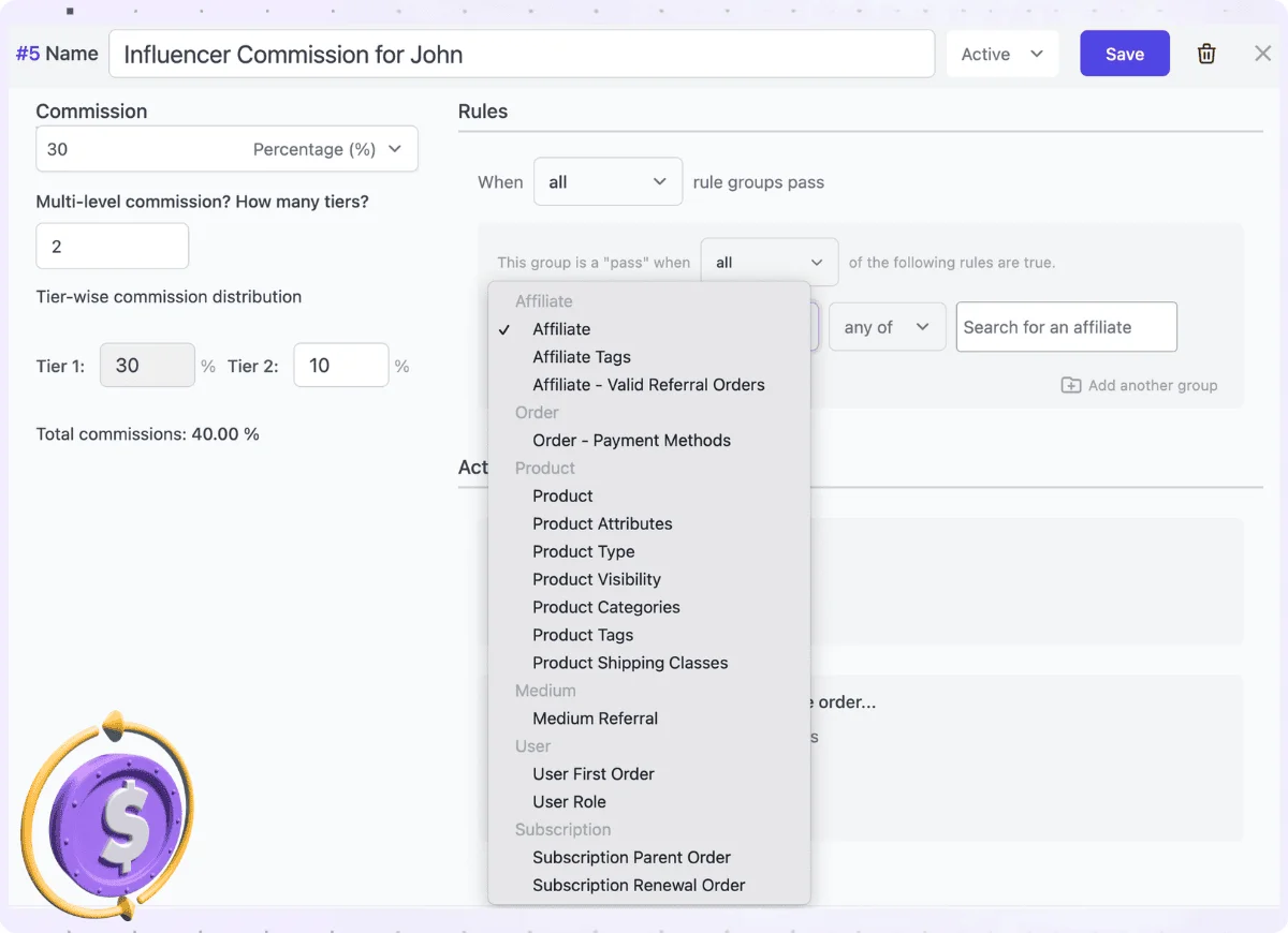 WordPress affiliate commission plans