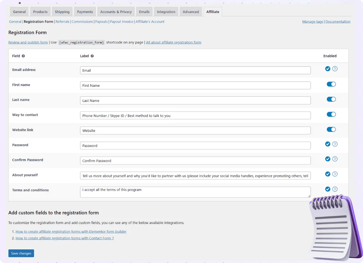 affiliate registration form